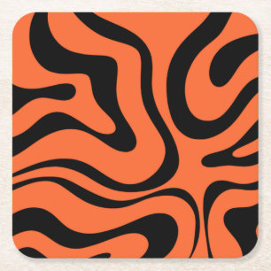 Trippy Liquid Swirl Moderne Abstrakte Schwarz Oran Rechteckiger Pappuntersetzer