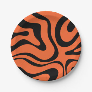 Trippy Liquid Swirl Modernes Abstraktes Schwarzes Pappteller