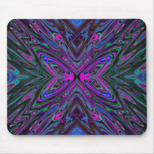 Trippy Magenta, Blau und Grüner Abstrakt Schmetter Mousepad