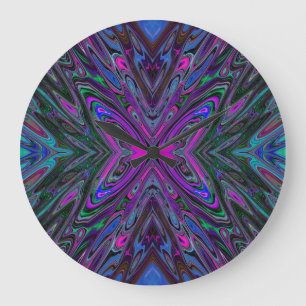 Trippy Magenta, Blue und Green Abstrakt Butterfly Große Wanduhr