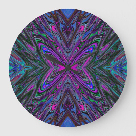 Trippy Magenta, Blue und Green Abstrakt Butterfly Große Wanduhr (Vorderseite)