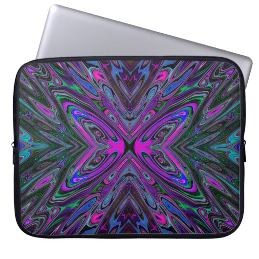 Trippy Magenta, Blue und Green Abstrakt Butterfly Laptopschutzhülle (Vorderseite)