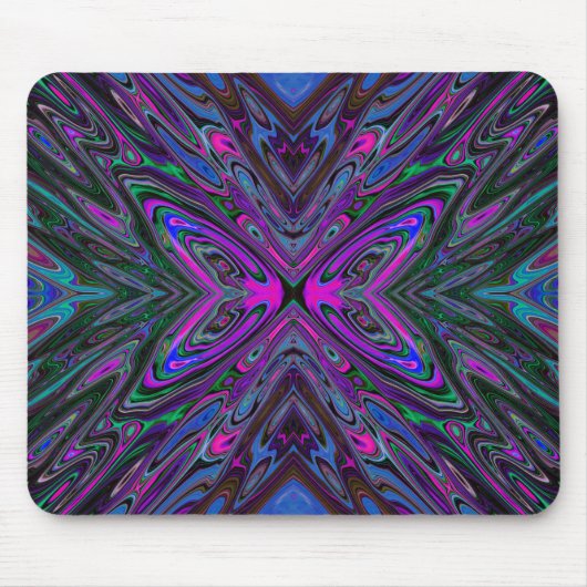 Trippy Magenta, Blue und Green Abstrakt Butterfly Mousepad (Vorne)