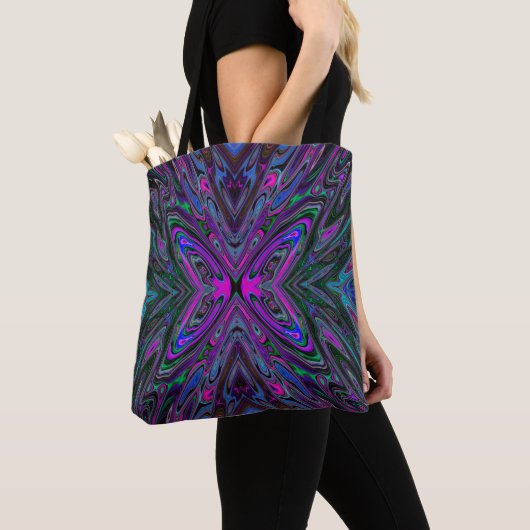 Trippy Magenta, Blue und Green Abstrakt Butterfly Tasche (Von Nahem)