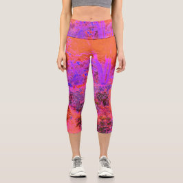 Trippy Magenta und Orange Impressionistischer Gart Capri Leggings