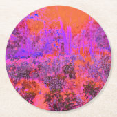 Trippy Magenta und Orange Impressionistischer Gart Runder Pappuntersetzer (Vorderseite)