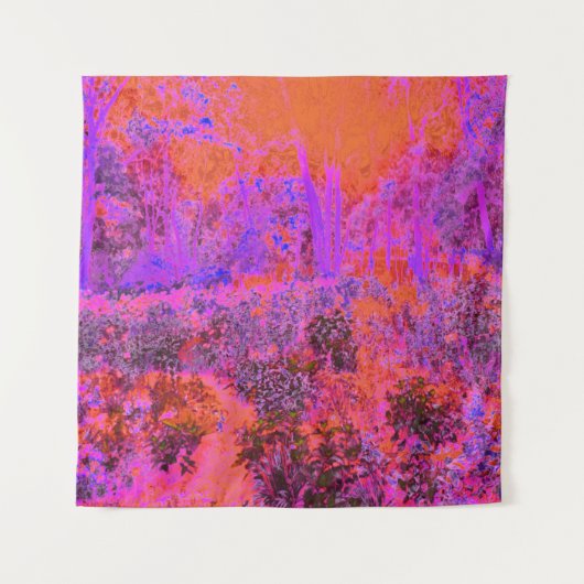 Trippy Magenta und Orange Impressionistischer Gart Wandteppich (Vorderseite)