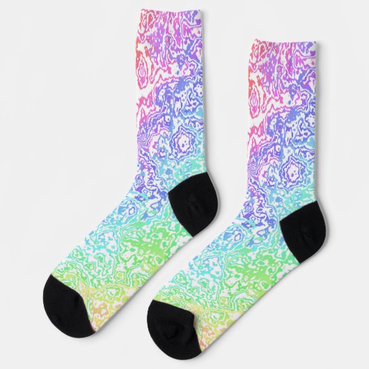 Trippy Maximalist Groovy Boho Bold Rainbow Marble Socken (Linkes Detail)