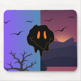 Trippy Melting Smile Gesicht Tag & Nacht Landschaf Mousepad