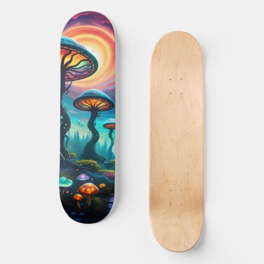 Trippy Mushroom Planet Skateboard (Vorderseite)