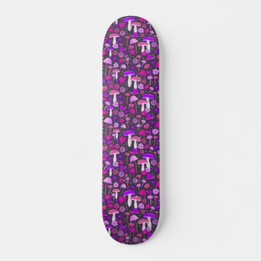 Trippy Mushrooms Lila, rosa und schwarz Skateboard (Vorne)