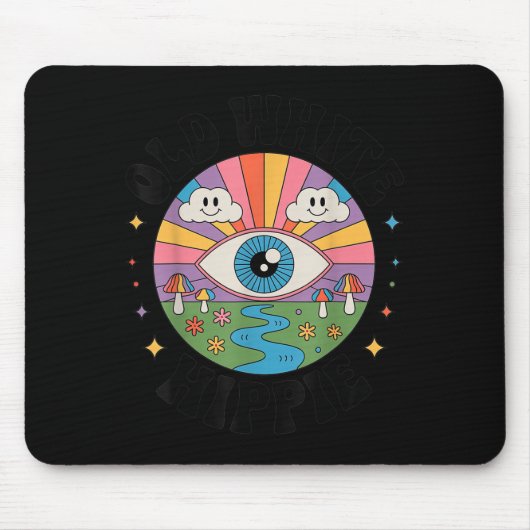 Trippy Old White Hipe Retro Psychedelic Art Mousepad (Vorne)
