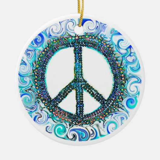 Trippy Peace Sign Weihnachten Keramikornament (Vorne)