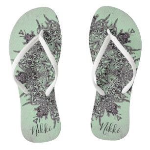 Trippy Personalisiert Mandala auf Mint Green Badesandalen