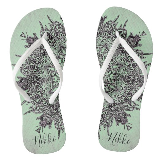 Trippy Personalisiert Mandala auf Mint Green Badesandalen (Fußbett)