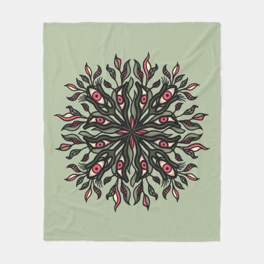 Trippy Pflanze and Eyes - Psychedelic Botanic Fleecedecke (Vorderseite)