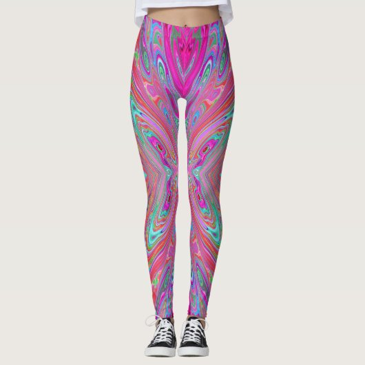 Trippy Pink, Aqua und Magenta Abstrakt Butterfly Leggings (Vorderseite)