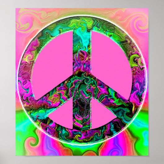 Trippy Pink Peace Sign Poster (Vorne)