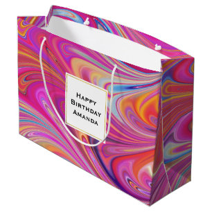 Trippy Pink und Orange Wirbel Design Geburtstag Große Geschenktüte