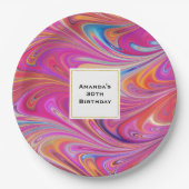 Trippy Pink und Orange Wirbel Design Geburtstag Pappteller (Vorderseite)