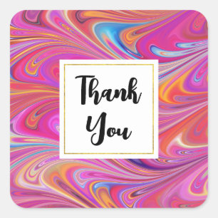 Trippy Pink und Orange Wirbel Design Vielen Dank Quadratischer Aufkleber