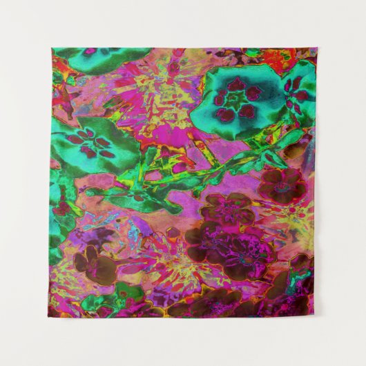 Trippy Psychedelic Emerald Green Blume Wandteppich (Vorderseite (Horizontal))