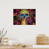 Trippy psychedelic farbiger Schädel, schwarz Poster (Küche)