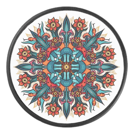 Trippy Psychedelic Groovy Mushroom Mandala Eyes Eishockey Puck (Vorderseite)