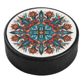 Trippy Psychedelic Groovy Mushroom Mandala Eyes Eishockey Puck (3/4)
