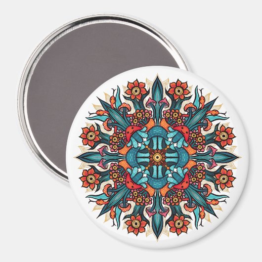 Trippy Psychedelic Groovy Mushroom Mandala Eyes Magnet (Vorderseite/Rückseite)