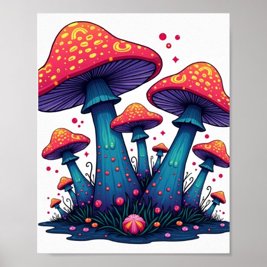 Trippy Psychedelic Mushroom Fantasy Art Poster (Vorne)