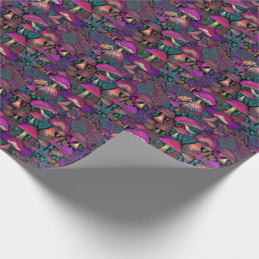 Trippy Psychedelic Mushroom Muster Wrapping Paper Geschenkpapier (Ecke)
