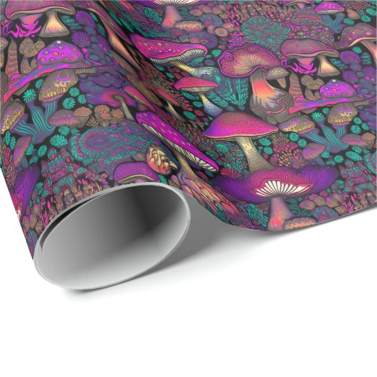 Trippy Psychedelic Mushroom Muster Wrapping Paper Geschenkpapier (Rolleneckpunkt)