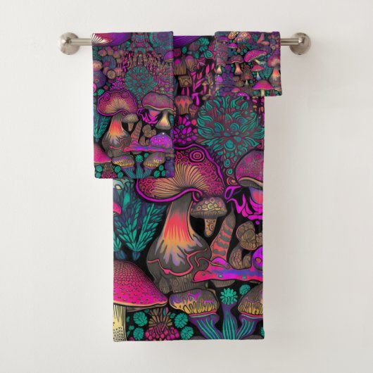 Trippy Psychedelic Mushroom Pattern Badhandtuch Set (Insitu)