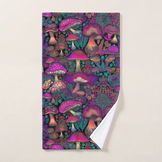 Trippy Psychedelic Mushroom Pattern Badhandtuch Set (Handtuch)