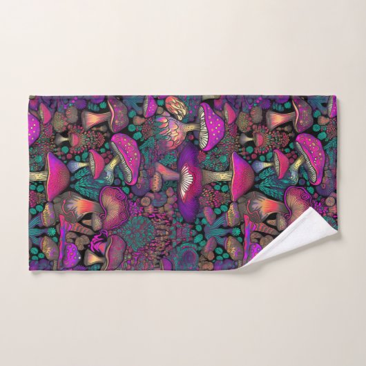 Trippy Psychedelic Mushroom Pattern Badhandtuch Set (Handtuch)