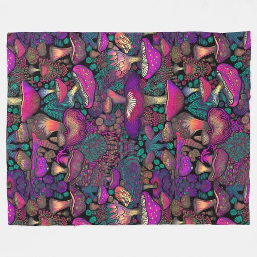 Trippy Psychedelic Mushroom Pattern Fleecedecke (Vorderseite (Horizontal))