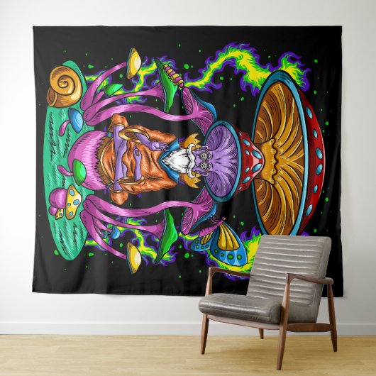 Trippy Psychedelic Mushroom Wizard Wandteppich (Beispiel (Horizontal))