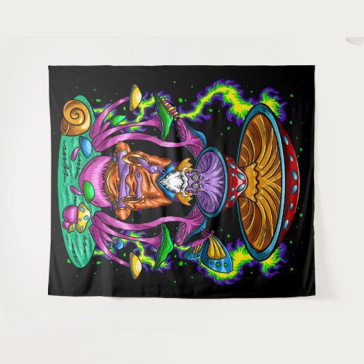 Trippy Psychedelic Mushroom Wizard Wandteppich (Vorderseite (Horizontal))