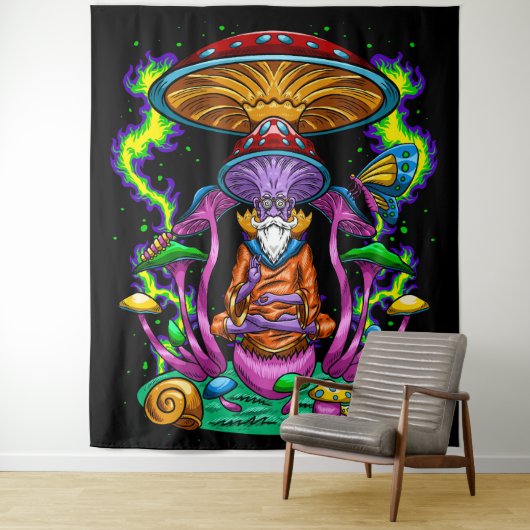 Trippy Psychedelic Mushroom Wizard Wandteppich (Beispiel)