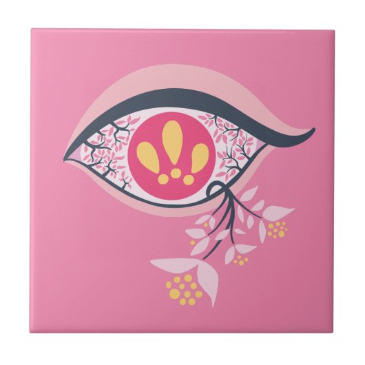 Trippy Psychedelic Pink Eye Floral Pastel Goth Fliese (Vorderseite)