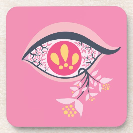 Trippy Psychedelic Pink Eye Floral Pastel Goth Getränkeuntersetzer (Vorderseite)