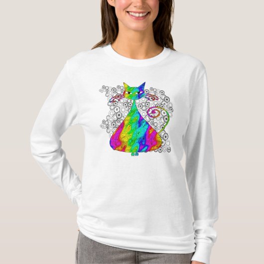 Trippy psychedelisches Katzen-Shirt T-Shirt (Vorderseite)