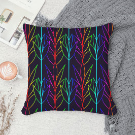 Trippy Rainbow Leafy Muster Cool Fun Black Modern Kissen