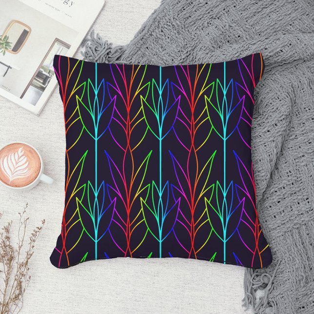 Trippy Rainbow Leafy Muster Cool Fun Black Modern Kissen (Von Creator hochgeladen)