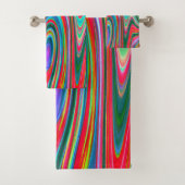 Trippy Red, Green und Blue Abstrakt Groovy Art Badhandtuch Set (Insitu)