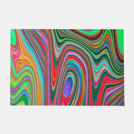Trippy Red, Green und Blue Abstrakt Groovy Art Fußmatte (Vorderseite)