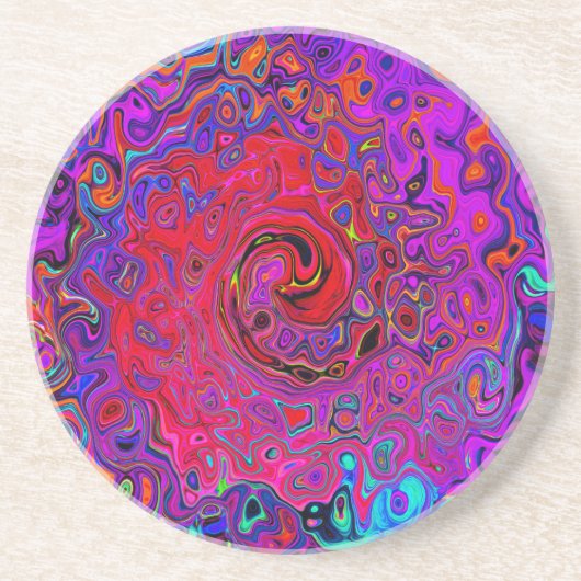 Trippy Red und Lila Abstrakt Retro Liquid Swirl Getränkeuntersetzer (Vorne)