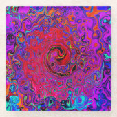 Trippy Red und Lila Abstrakt Retro Liquid Swirl Glasuntersetzer (Vorderseite)