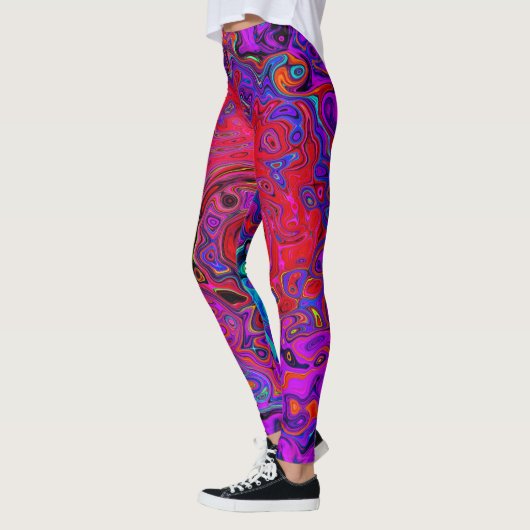 Trippy Red und Lila Abstrakt Retro Liquid Swirl Leggings (Links)